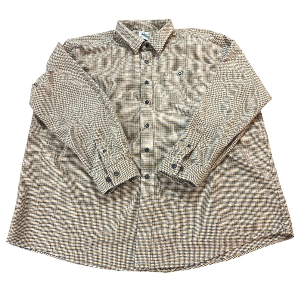 LL Bean Mens‎ XXL Regular Houndstooth Cotton Button Down Shirt Brown 266840